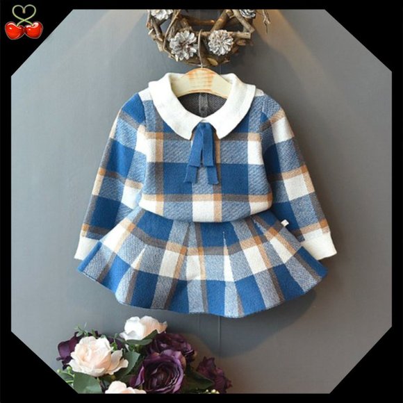 Mary's Cherries Boutique Other - 🍒 Plaid Knit Sweater & Skirt Outfit